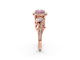 Rose gold Fancy Pink Cushion Cut Halo Diamond Ring with Milgrain and Bezel Accents on a Split Shank Band_15