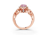 Rose gold Fancy Pink Cushion Cut Halo Diamond Ring with Milgrain and Bezel Accents on a Split Shank Band_16