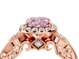 Rose gold Fancy Pink Cushion Cut Halo Diamond Ring with Milgrain and Bezel Accents on a Split Shank Band_17