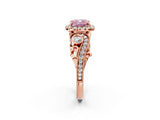 Rose gold Fancy Pink Cushion Cut Halo Diamond Ring with Milgrain and Bezel Accents on a Split Shank Band_26