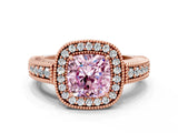 Rose gold Fancy Pink Cushion  Cut Halo Diamond Ring with Pavé Band and Four-Prong Setting_69