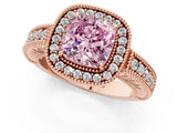 Rose gold Fancy Pink Cushion  Cut Halo Diamond Ring with Pavé Band and Four-Prong Setting_70