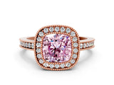 Rose gold Fancy Pink Cushion  Cut Halo Diamond Ring with Pavé Band and Milgrain Prong Setting_33