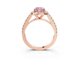 Rose gold Fancy Pink Cushion Cut Halo Diamond Ring with Pavé Band and Three-Prong Setting_3