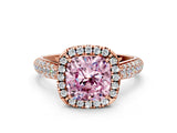 Rose gold Fancy Pink Cushion Cut Halo Diamond Ring with Pavé Band