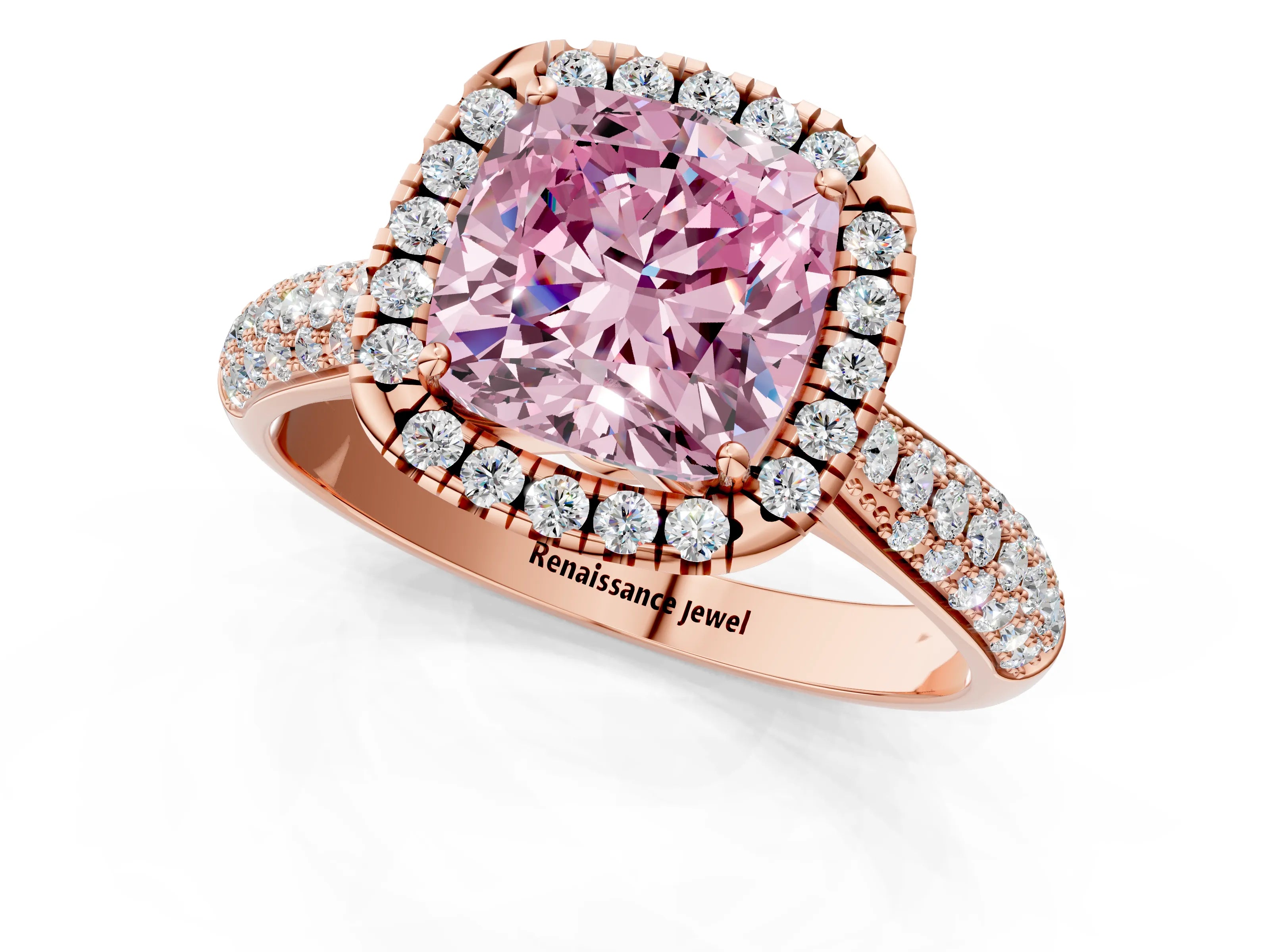 Rose gold Fancy Pink Cushion Cut Halo Diamond Ring with Pavé Band_1
