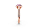 Rose gold Fancy Pink Cushion Cut Halo Diamond Ring with Pavé Band_2