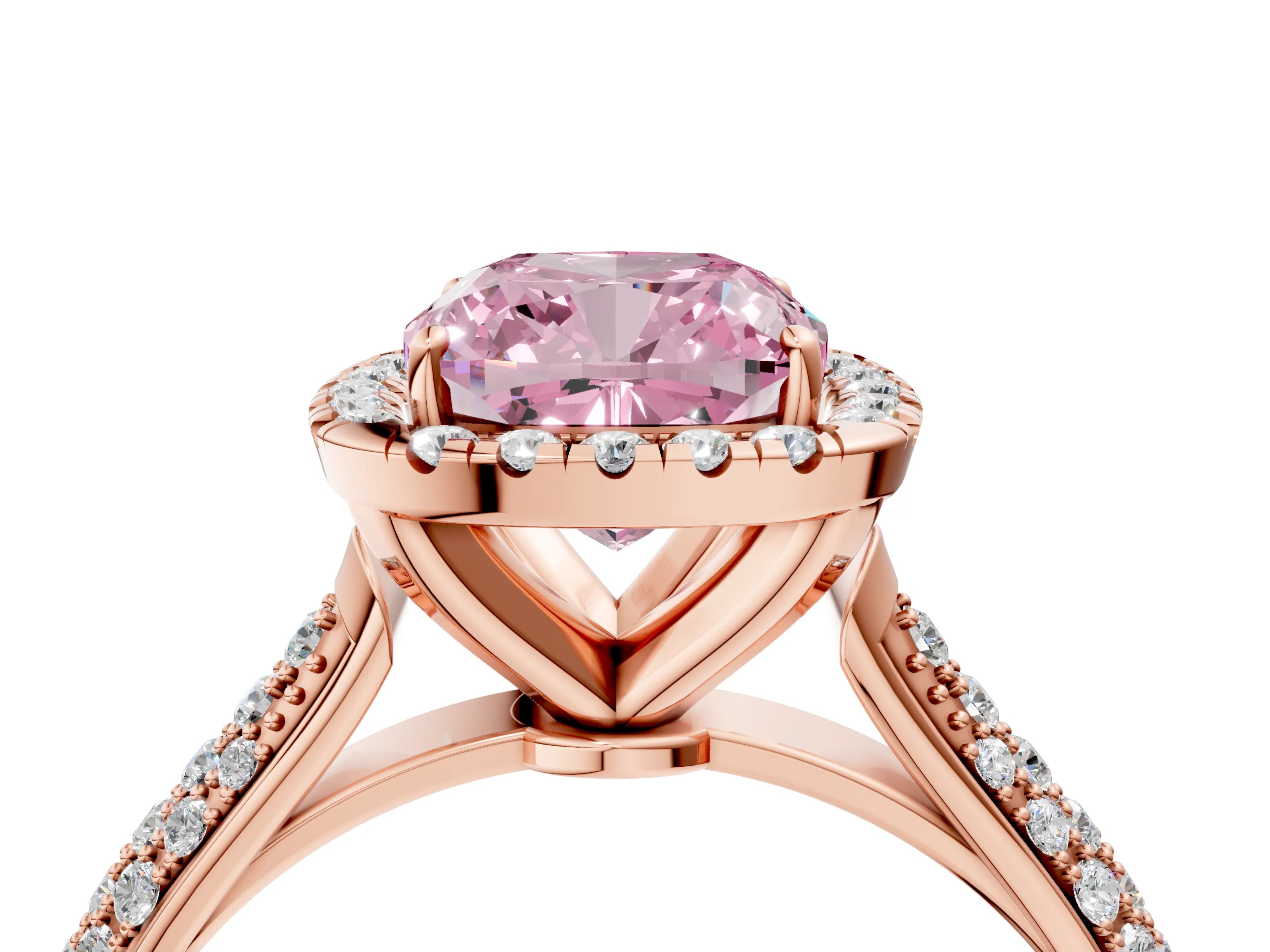 Rose gold Fancy Pink Cushion Cut Halo Diamond Ring with Pavé Band_4