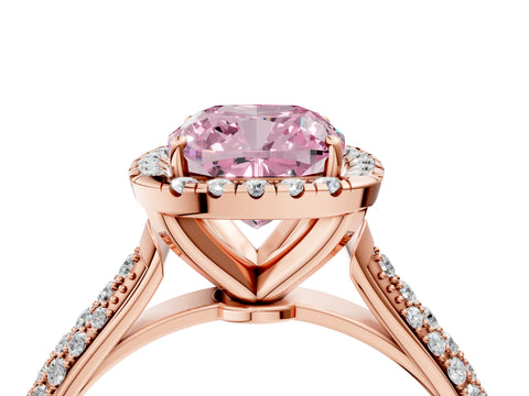 Rose gold Fancy Pink Cushion Cut Halo Diamond Ring with Pavé Band_4