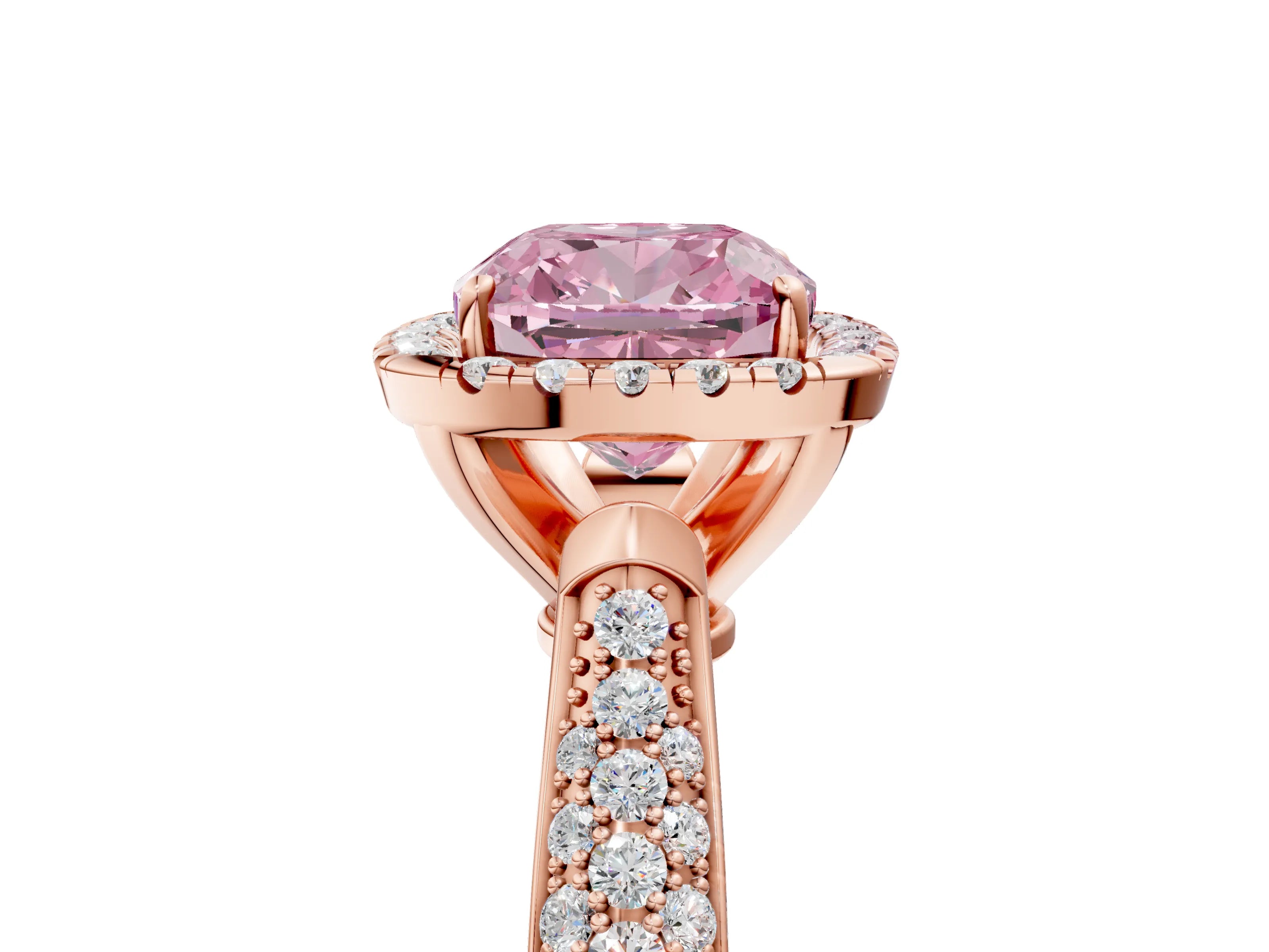 Rose gold Fancy Pink Cushion Cut Halo Diamond Ring with Pavé Band_5