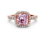 Rose gold Fancy Pink Cushion  Cut Halo Diamond Ring with Pave Band and Four-Prong Setting_25