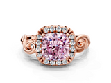Rose gold Fancy Pink Cushion  Cut Halo Diamond Ring with Scrollwork Band and Four-Prong Setting_101
