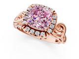 Rose gold Fancy Pink Cushion  Cut Halo Diamond Ring with Scrollwork Band and Four-Prong Setting_102