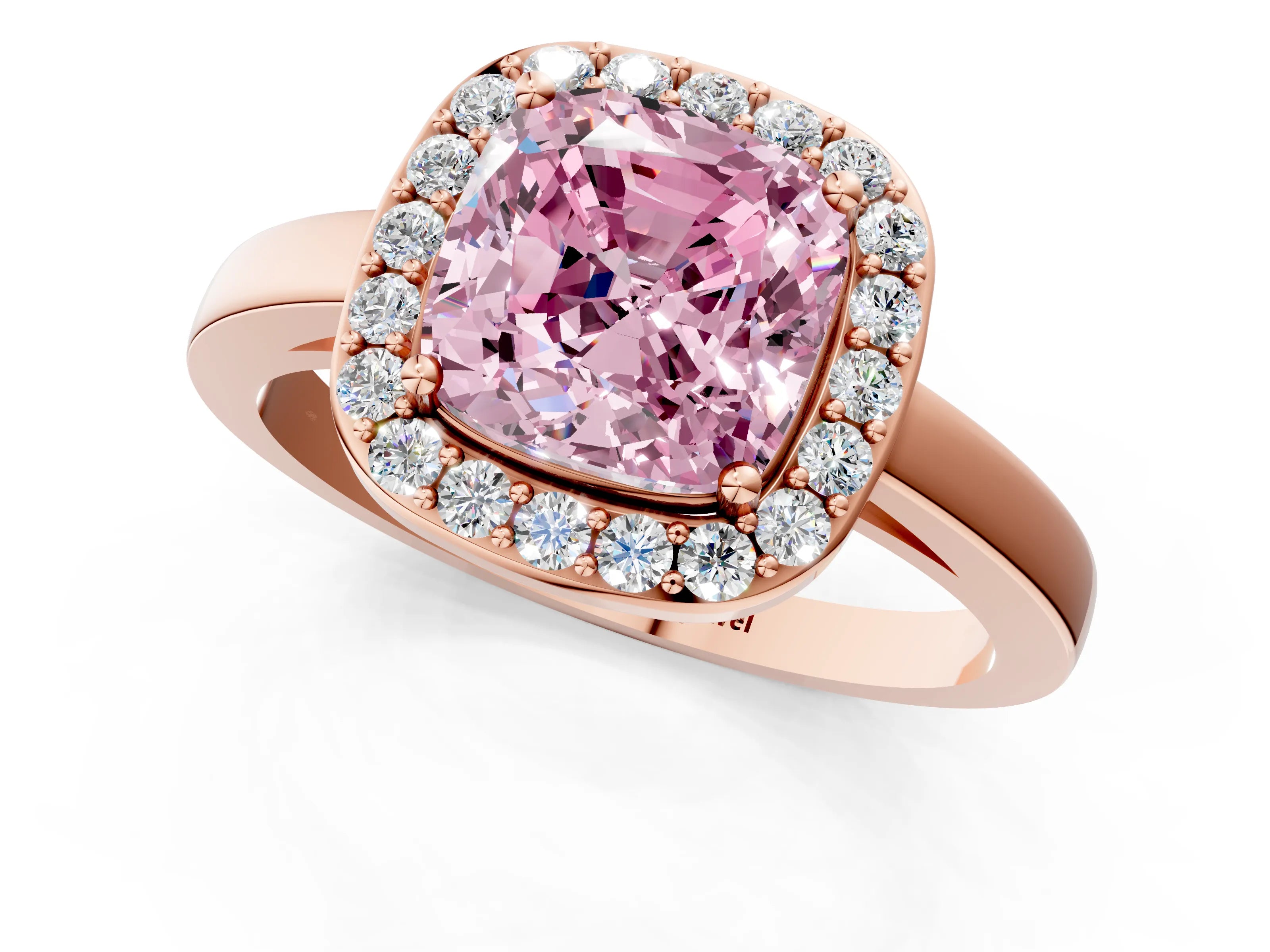 Rose gold Fancy Pink Cushion Cut Halo Diamond Ring with Solitaire Band and Prong Setting_1