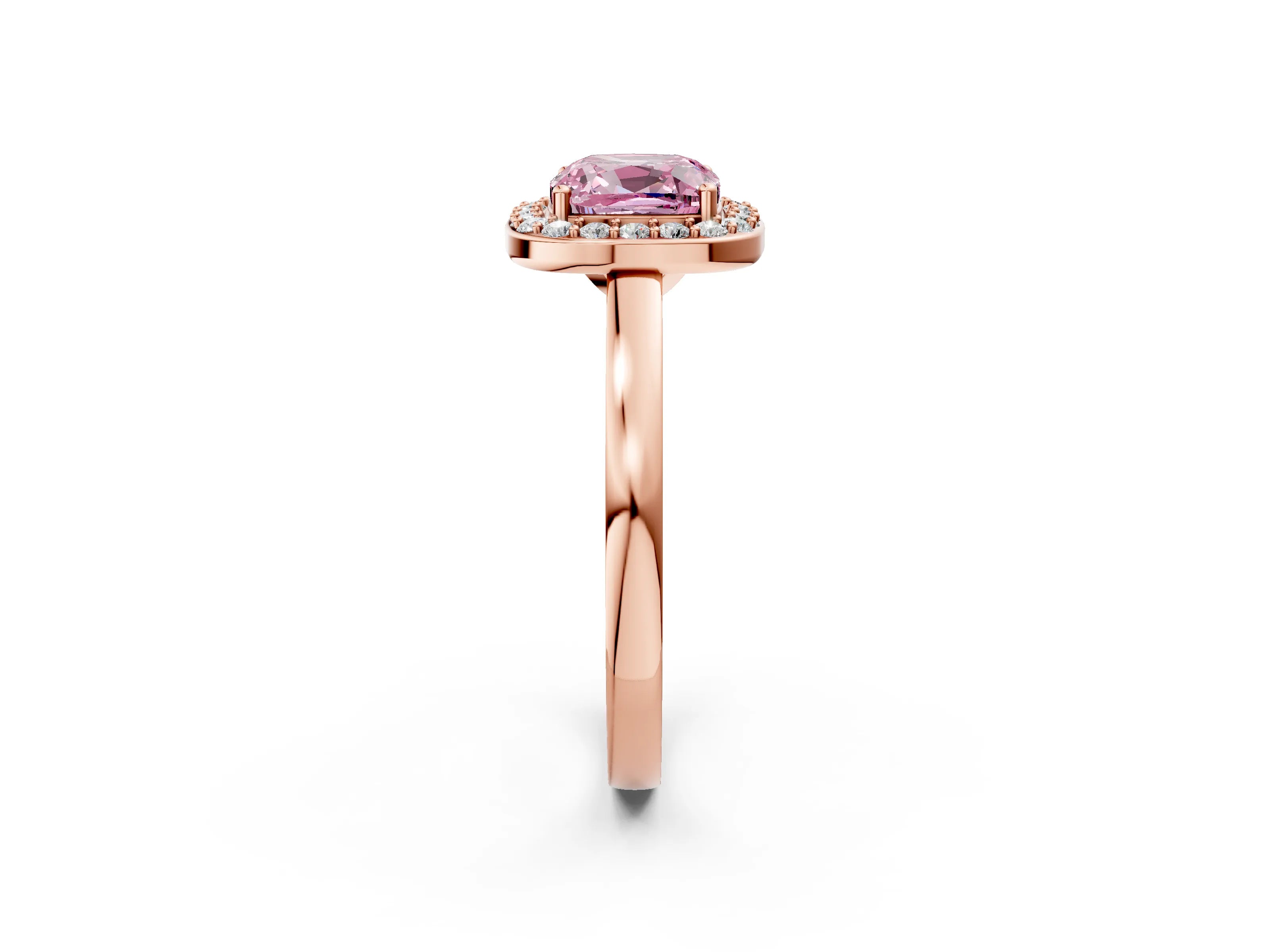 Rose gold Fancy Pink Cushion Cut Halo Diamond Ring with Solitaire Band and Prong Setting_2