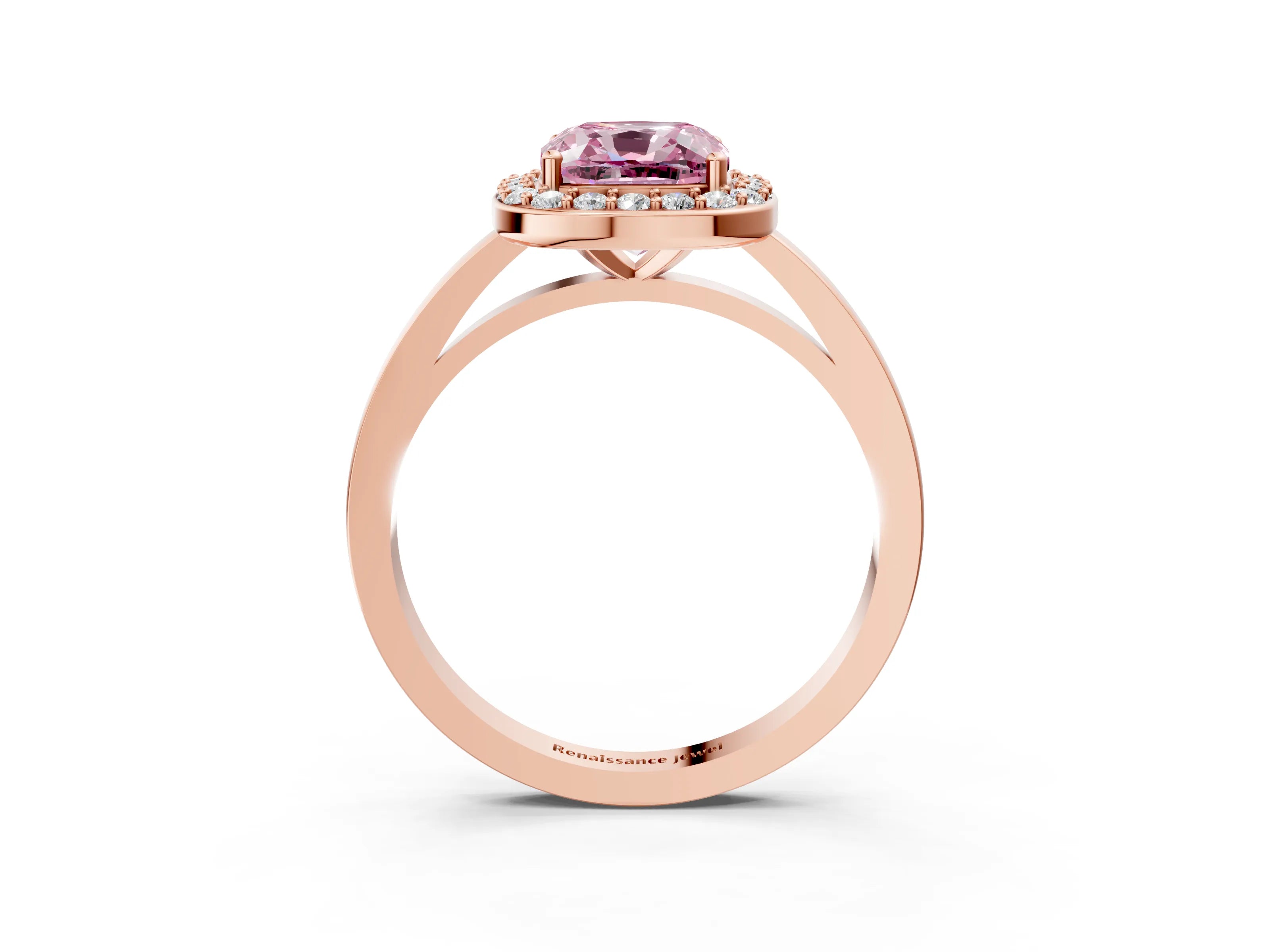 Rose gold Fancy Pink Cushion Cut Halo Diamond Ring with Solitaire Band and Prong Setting_3