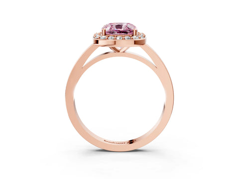 Rose gold Fancy Pink Cushion Cut Halo Diamond Ring with Solitaire Band and Prong Setting_3