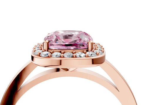 Rose gold Fancy Pink Cushion Cut Halo Diamond Ring with Solitaire Band and Prong Setting_4