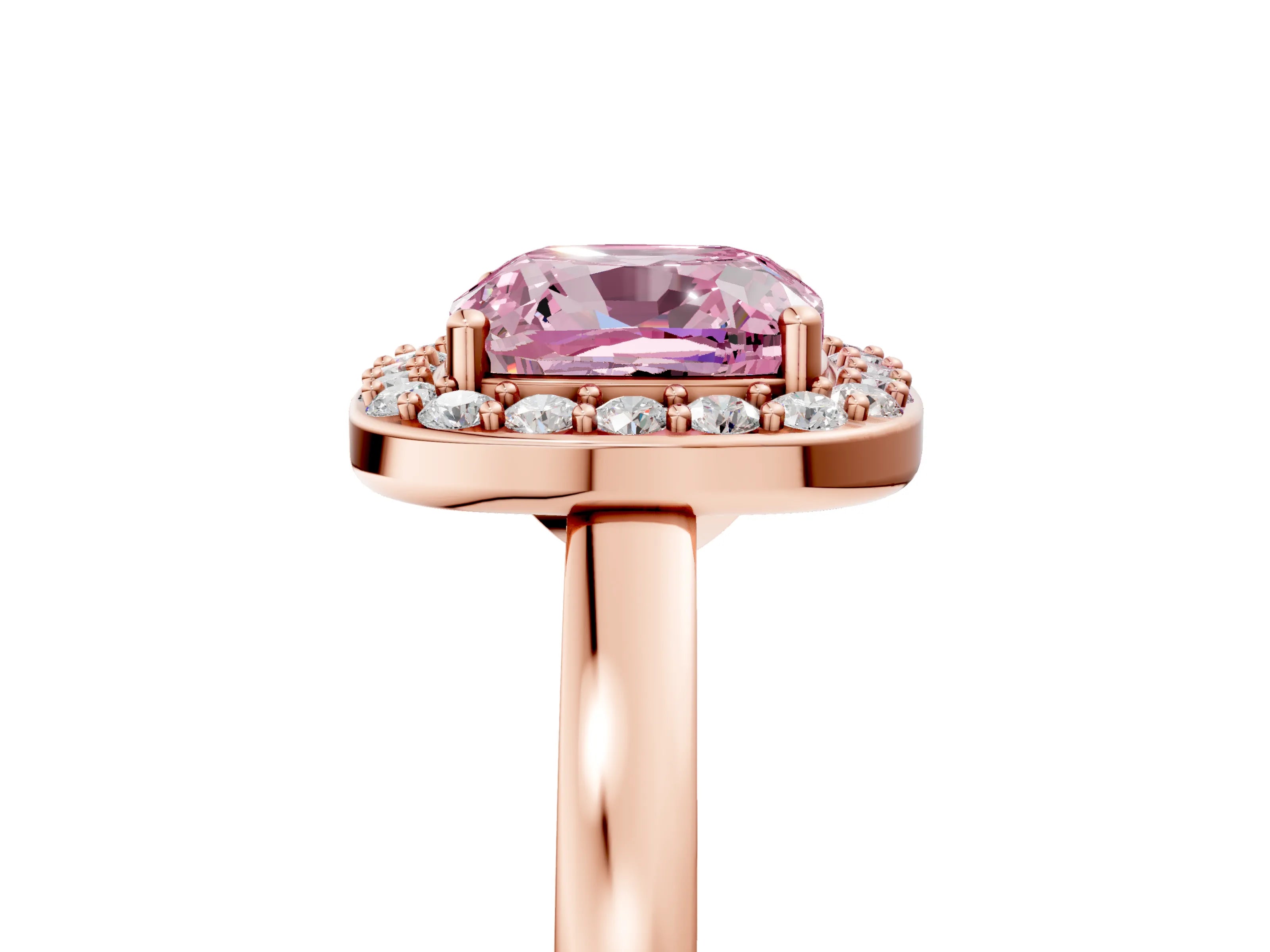 Rose gold Fancy Pink Cushion Cut Halo Diamond Ring with Solitaire Band and Prong Setting_5