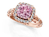 Rose gold Fancy Pink Cushion Cut Halo Diamond Solitaire with Filigree Band and Four-Prong Setting_1