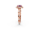 Rose gold Fancy Pink Cushion Cut Halo Diamond Solitaire with Filigree Band and Four-Prong Setting_2