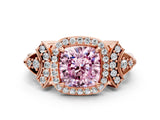 Rose gold Fancy Pink Cushion Cut Halo Diamond Split Shank Engagement Ring with Four-Prong Setting