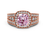 Rose gold Fancy Pink Cushion Cut Halo Diamond Split Shank Ring with Prong Setting