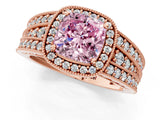 Rose gold Fancy Pink Cushion Cut Halo Diamond Split Shank Ring with Prong Setting_1