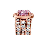 Rose gold Fancy Pink Cushion Cut Halo Diamond Split Shank Ring with Prong Setting_5