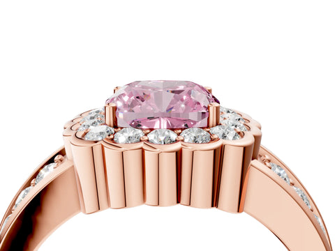 Rose gold Fancy Pink Cushion Cut Halo Diamond Split Shank Ring with Scalloped Prong Setting_4