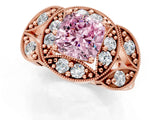 Rose gold Fancy Pink Cushion Cut Halo Milgrain Diamond Engagement Ring with Leaf Band and Four-Prong Setting_1