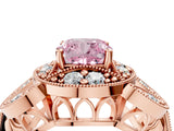 Rose gold Fancy Pink Cushion Cut Halo Milgrain Diamond Engagement Ring with Leaf Band and Four-Prong Setting_4