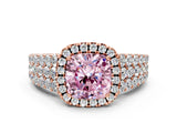 Rose gold Fancy Pink Cushion Cut Halo Pavé Diamond Engagement Ring with Split Shank and Four-Prong Setting_3