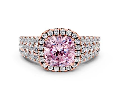 Rose gold Fancy Pink Cushion Cut Halo Pavé Diamond Engagement Ring with Split Shank and Four-Prong Setting_3