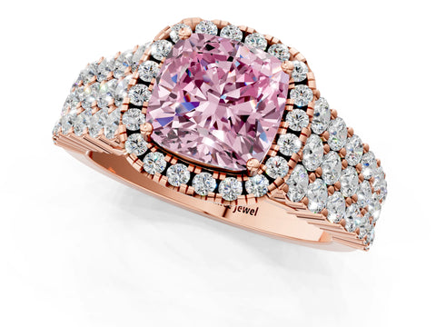 Rose gold Fancy Pink Cushion Cut Halo Pavé Diamond Engagement Ring with Split Shank and Four-Prong Setting_4