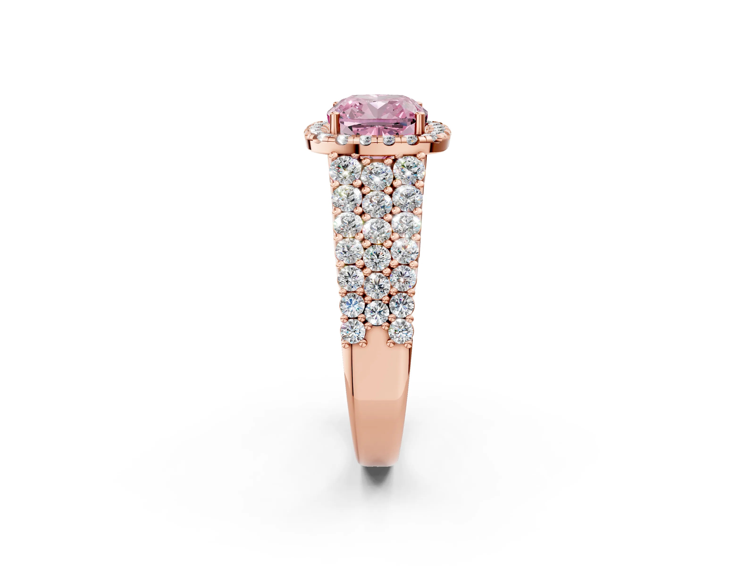 Rose gold Fancy Pink Cushion Cut Halo Pavé Diamond Engagement Ring with Split Shank and Four-Prong Setting_5