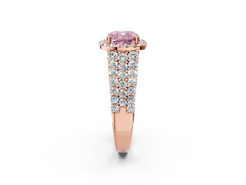 Rose gold Fancy Pink Cushion Cut Halo Pavé Diamond Engagement Ring with Split Shank and Four-Prong Setting_5