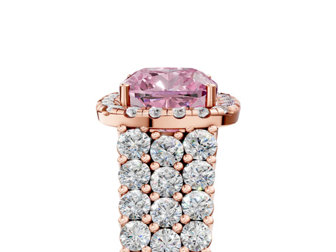 Rose gold Fancy Pink Cushion Cut Halo Pavé Diamond Engagement Ring with Split Shank and Four-Prong Setting_8