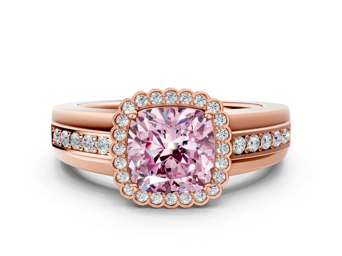 Rose gold Fancy Pink Cushion  Cut Halo Pave Band Four-Prong Ring_49