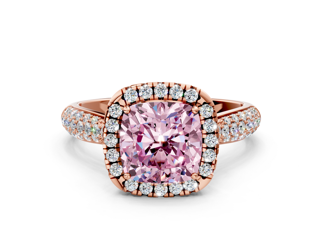 Rose gold Fancy Pink Cushion  Cut Halo Pave Band Four-Prong Setting Ring_37