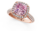 Rose gold Fancy Pink Cushion  Cut Halo Pave Band Four-Prong Setting Ring_38