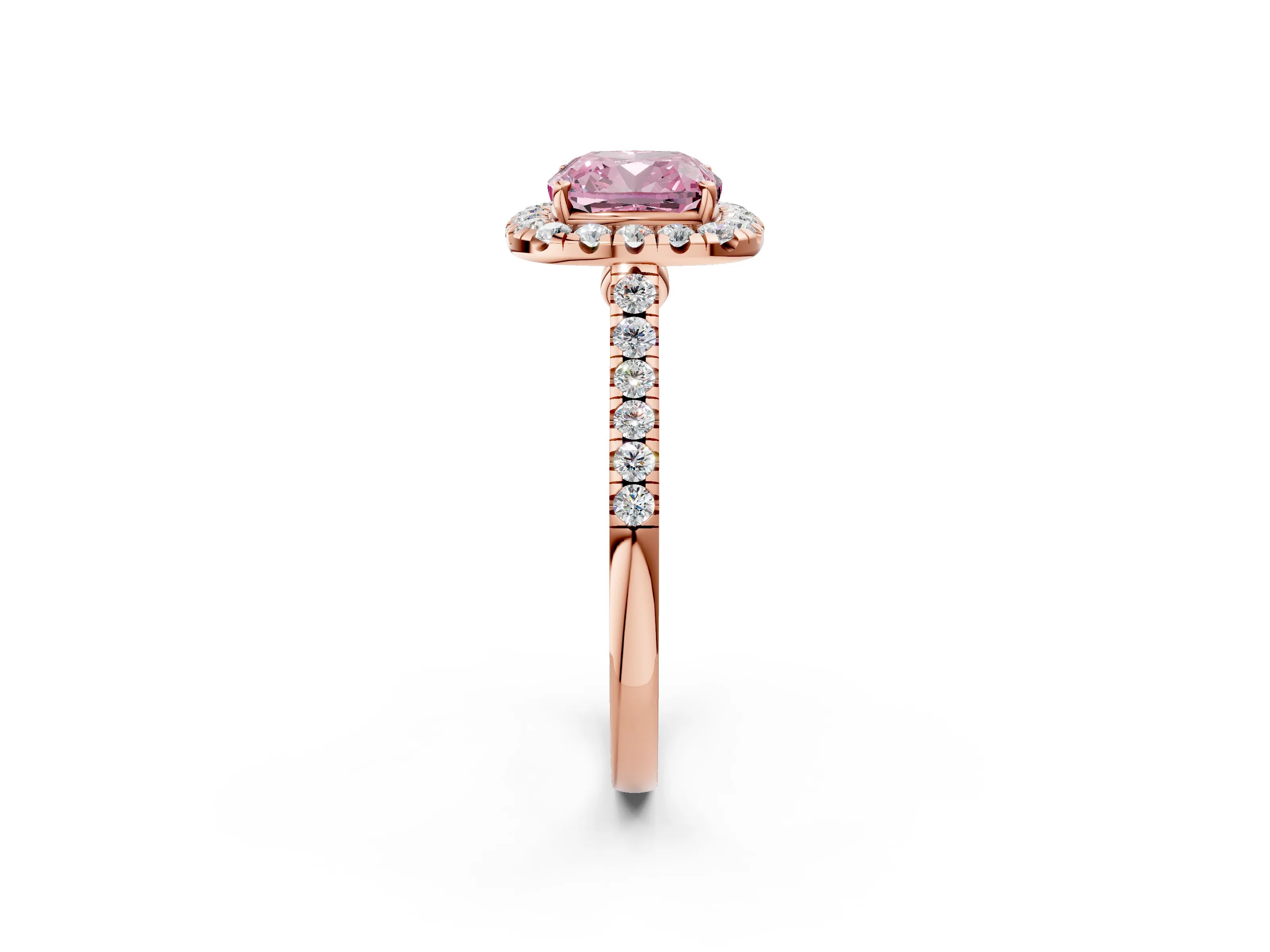 Rose gold Fancy Pink Cushion Cut Halo Pave Diamond Engagement Ring with Four-Prong Setting_2