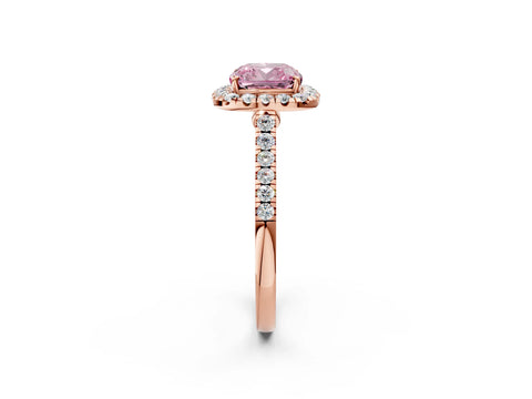 Rose gold Fancy Pink Cushion Cut Halo Pave Diamond Engagement Ring with Four-Prong Setting_2