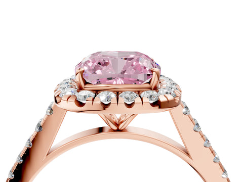 Rose gold Fancy Pink Cushion Cut Halo Pave Diamond Engagement Ring with Four-Prong Setting_4