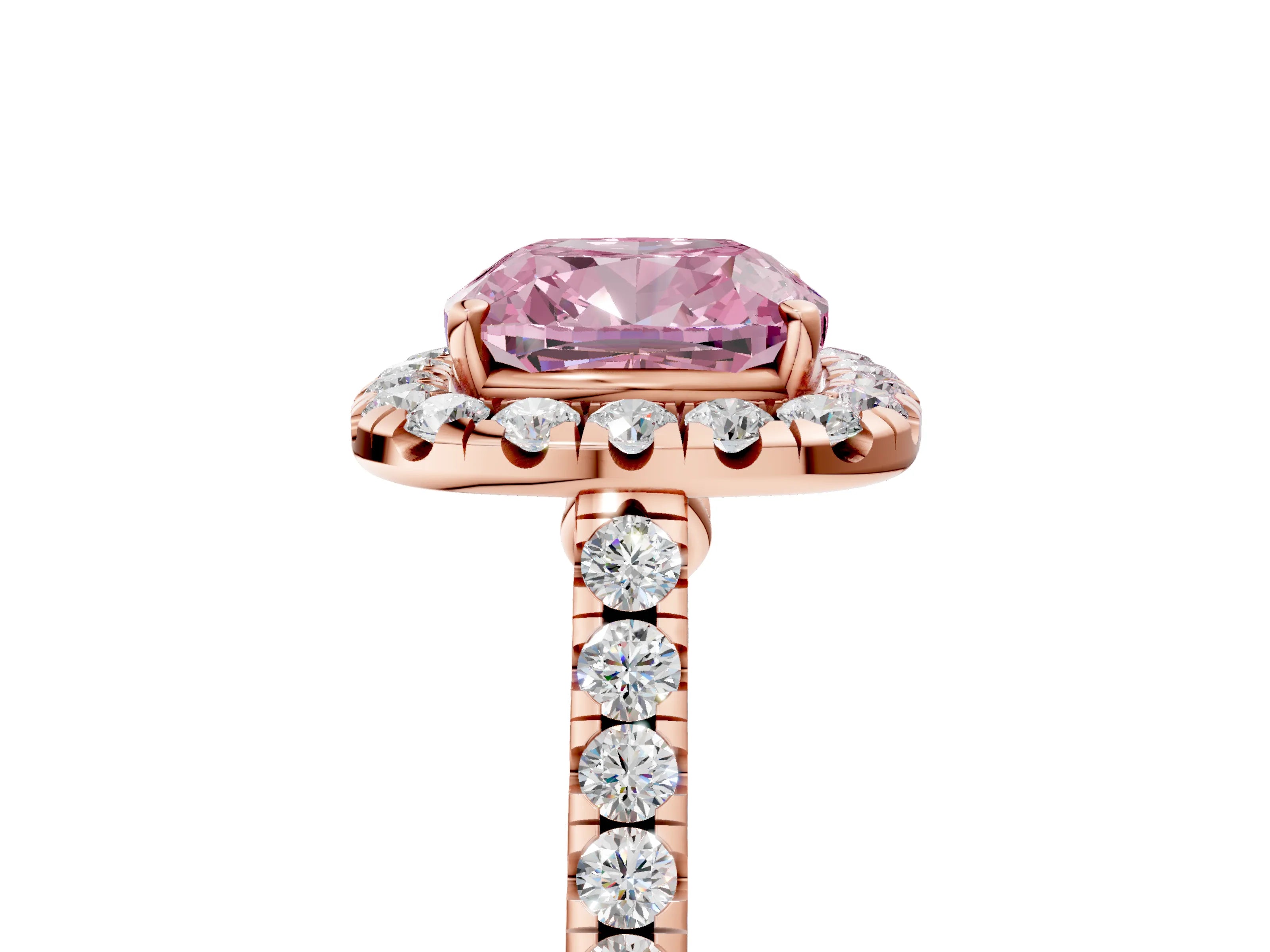 Rose gold Fancy Pink Cushion Cut Halo Pave Diamond Engagement Ring with Four-Prong Setting_5