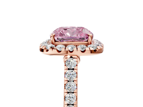 Rose gold Fancy Pink Cushion Cut Halo Pave Diamond Engagement Ring with Four-Prong Setting_5
