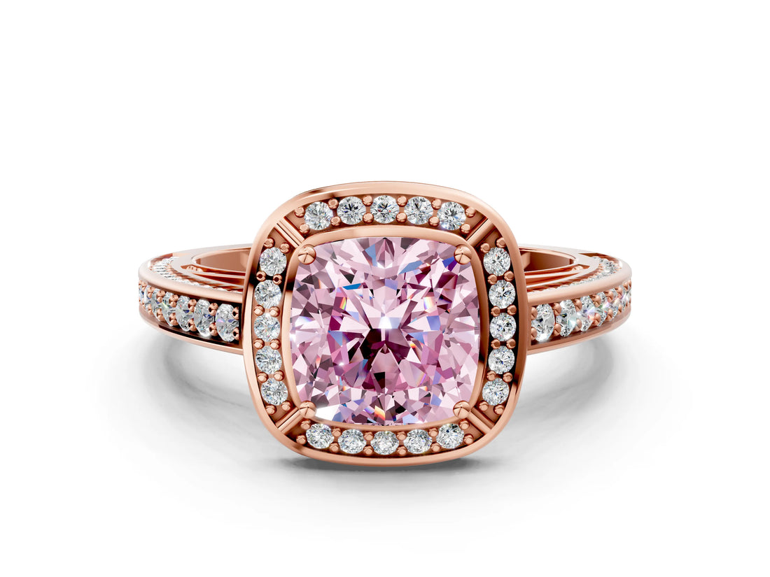 Rose gold Fancy Pink Cushion  Cut Halo Pave Split Shank Prong Setting Ring_32