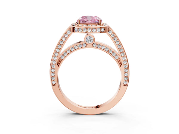 Rose gold Fancy Pink Cushion  Cut Halo Pave Split Shank Prong Setting Ring