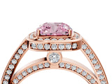 Rose gold Fancy Pink Cushion  Cut Halo Pave Split Shank Prong Setting Ring_36