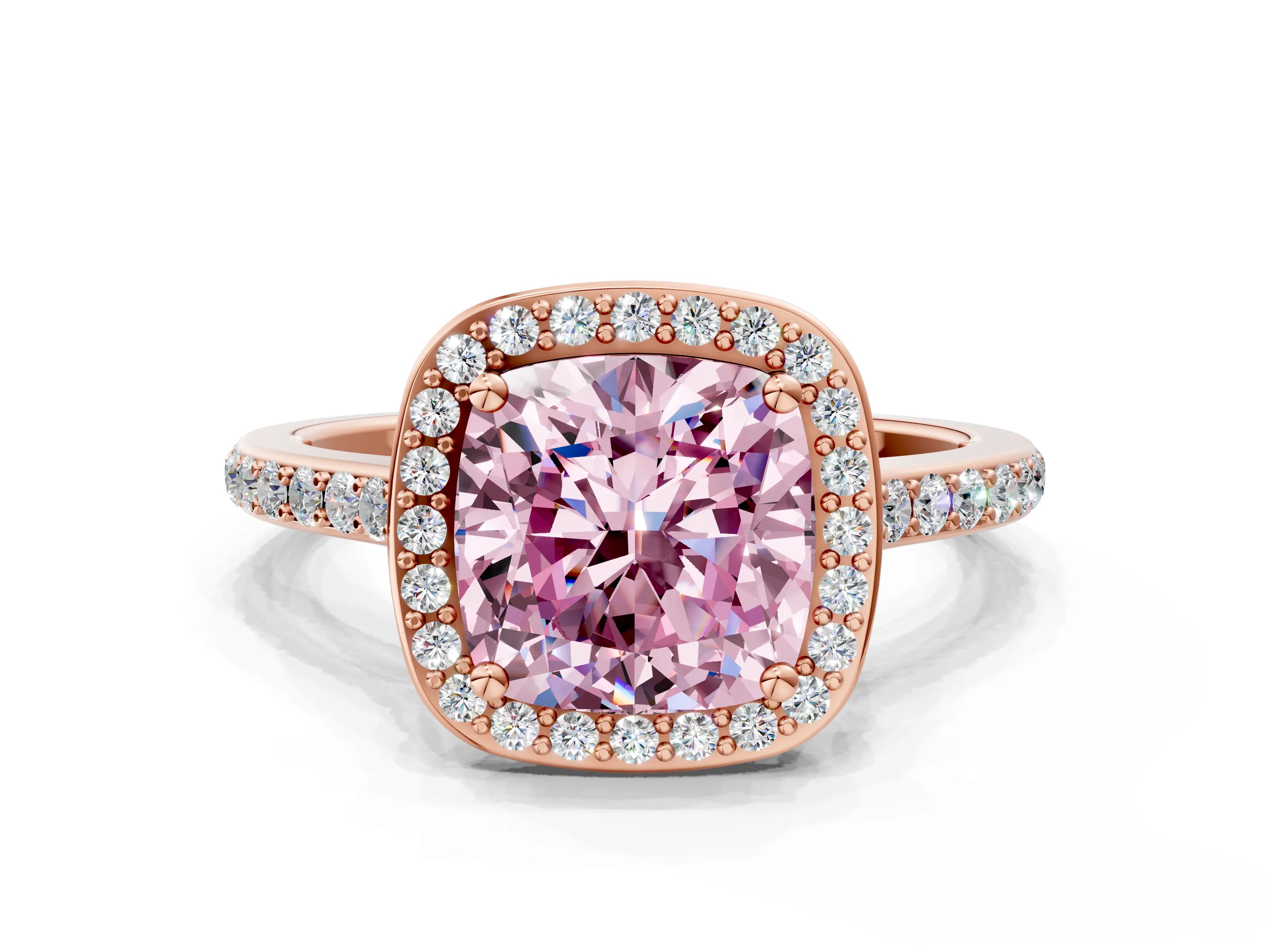 Rose gold Fancy Pink Cushion Cut Halo Round Diamond Pavé Band with Four-Prong Setting_3